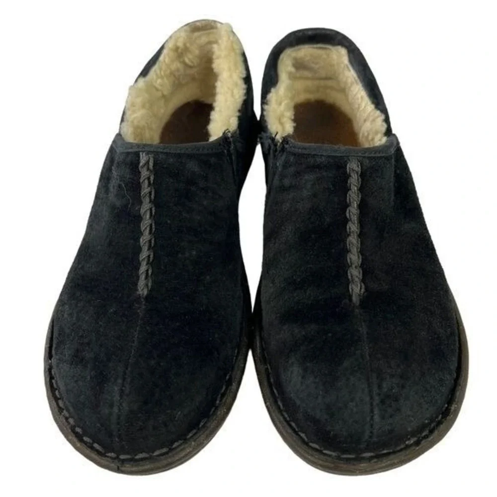 UGG Bettey Black Suede Shearling Clog Slippers Womens 7 Cozy Winter Shoes Warmly